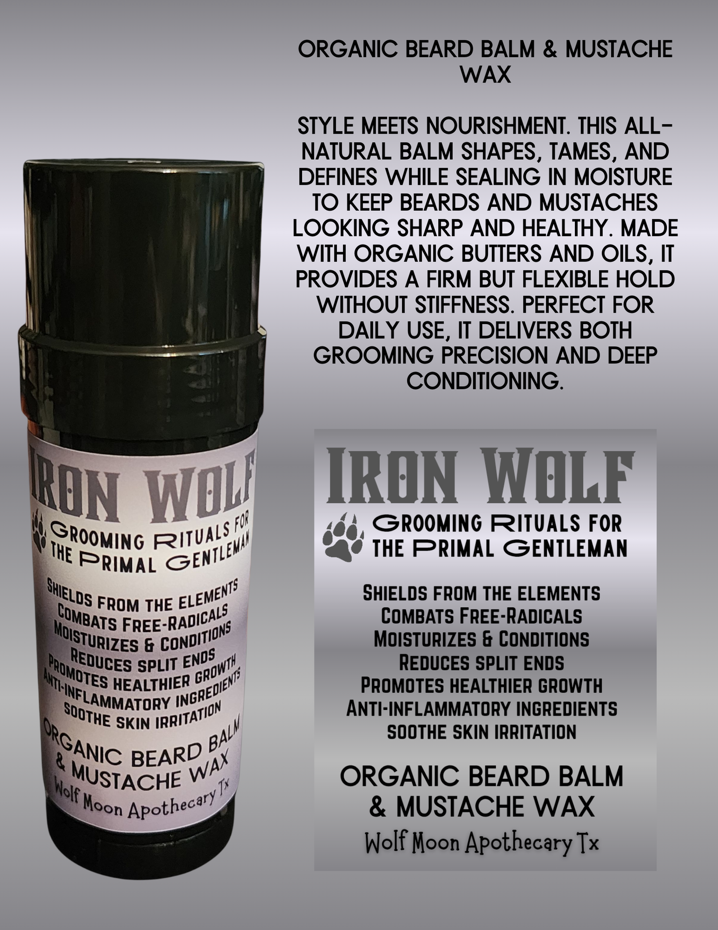 IRON WOLF Organic Beard Balm & Mustache Wax