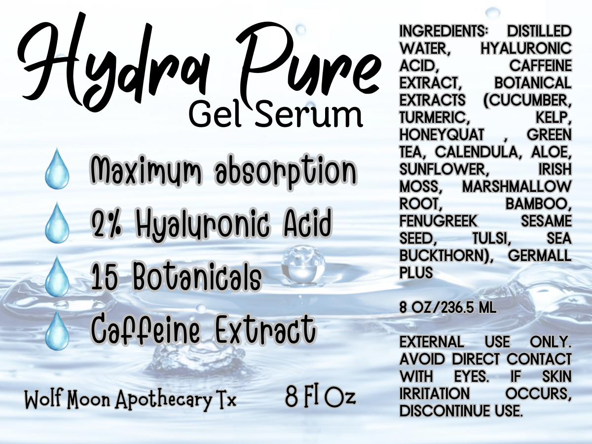 Hydra PURE | Hyaluronic Acid Gel Serum | Natural Organic Botanicals | Caffeine Extract | Extreme Hydration