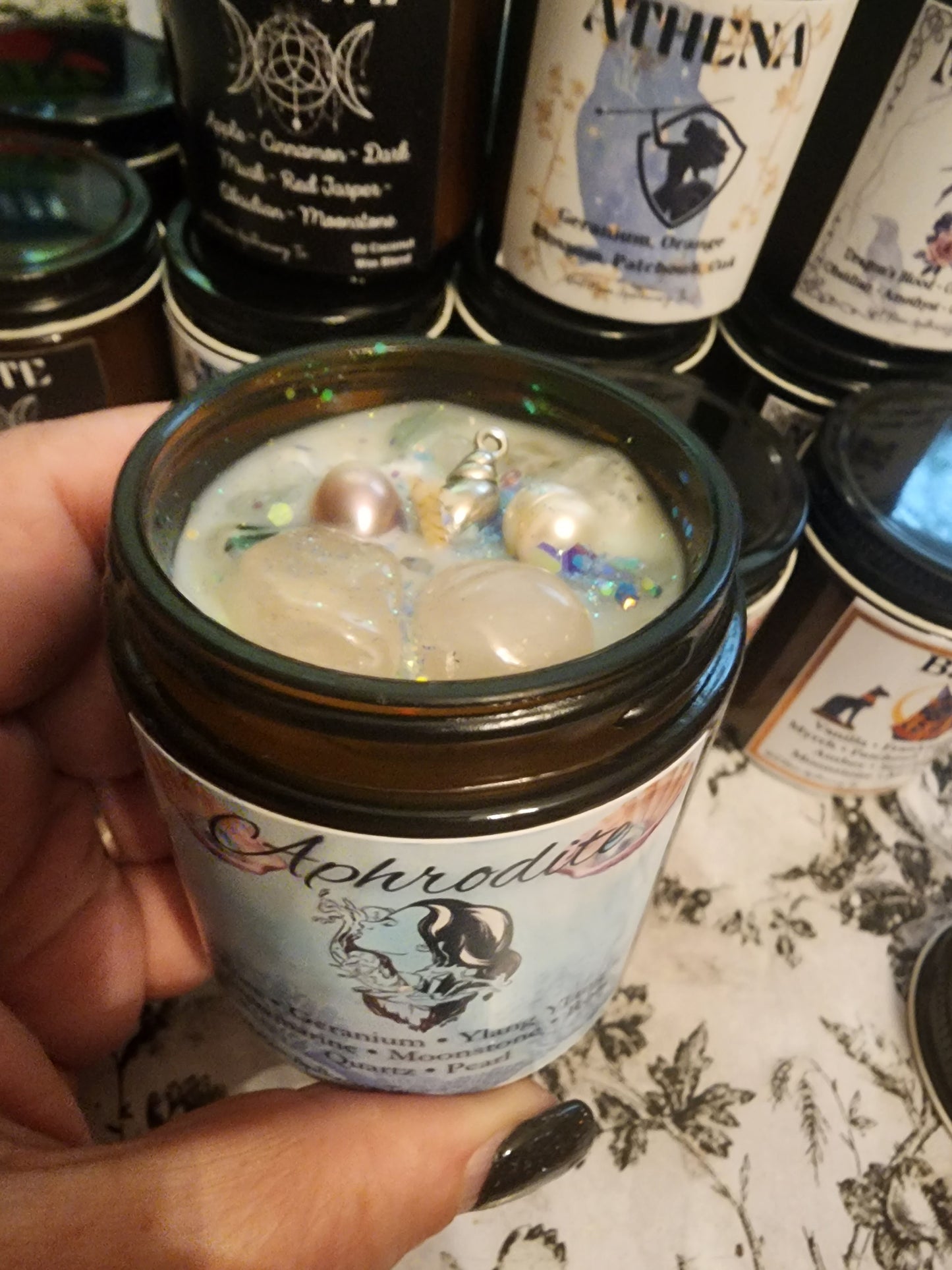 Aphrodite Candle with Crystals