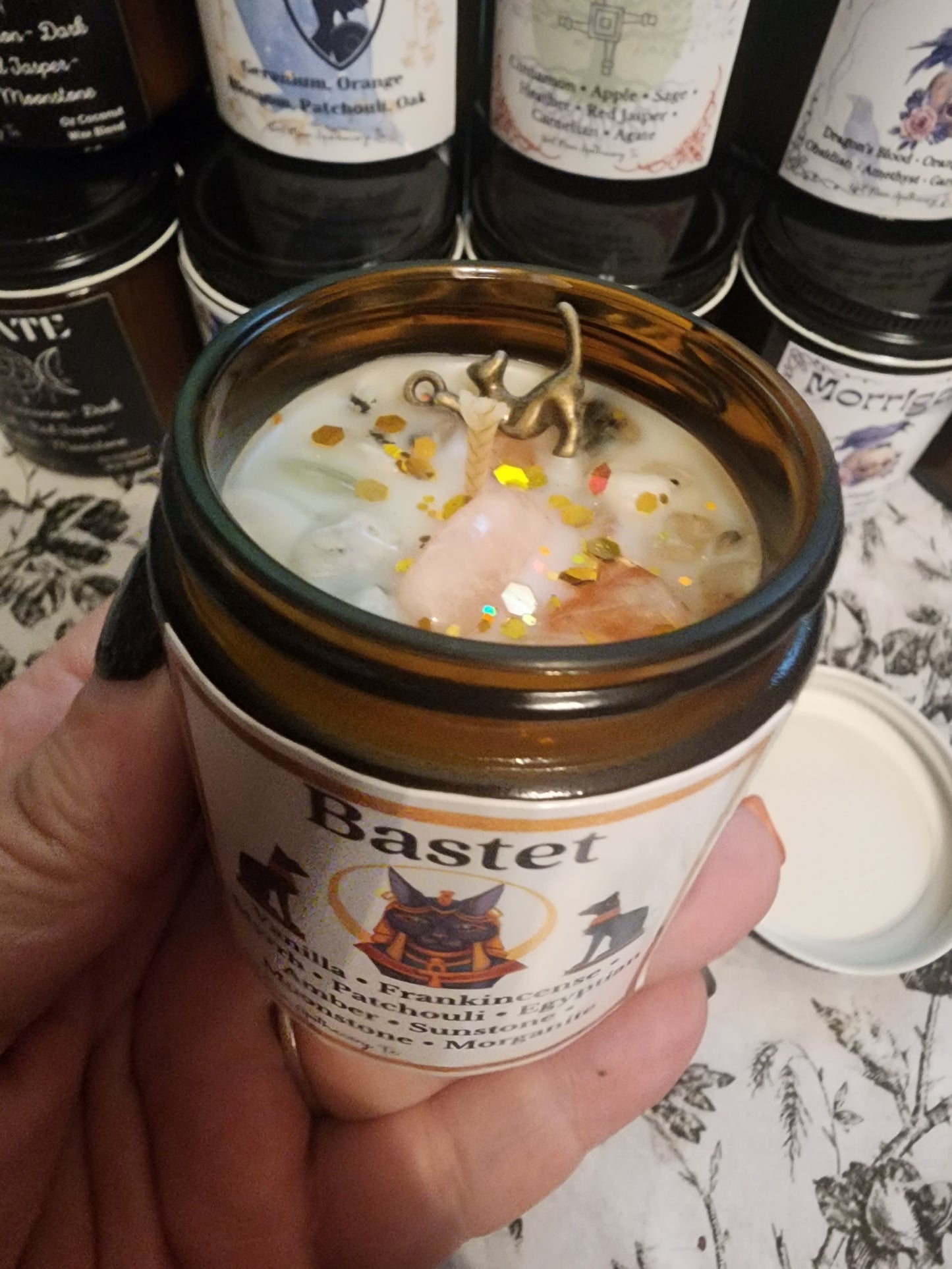 Bastet Candle with Crystals