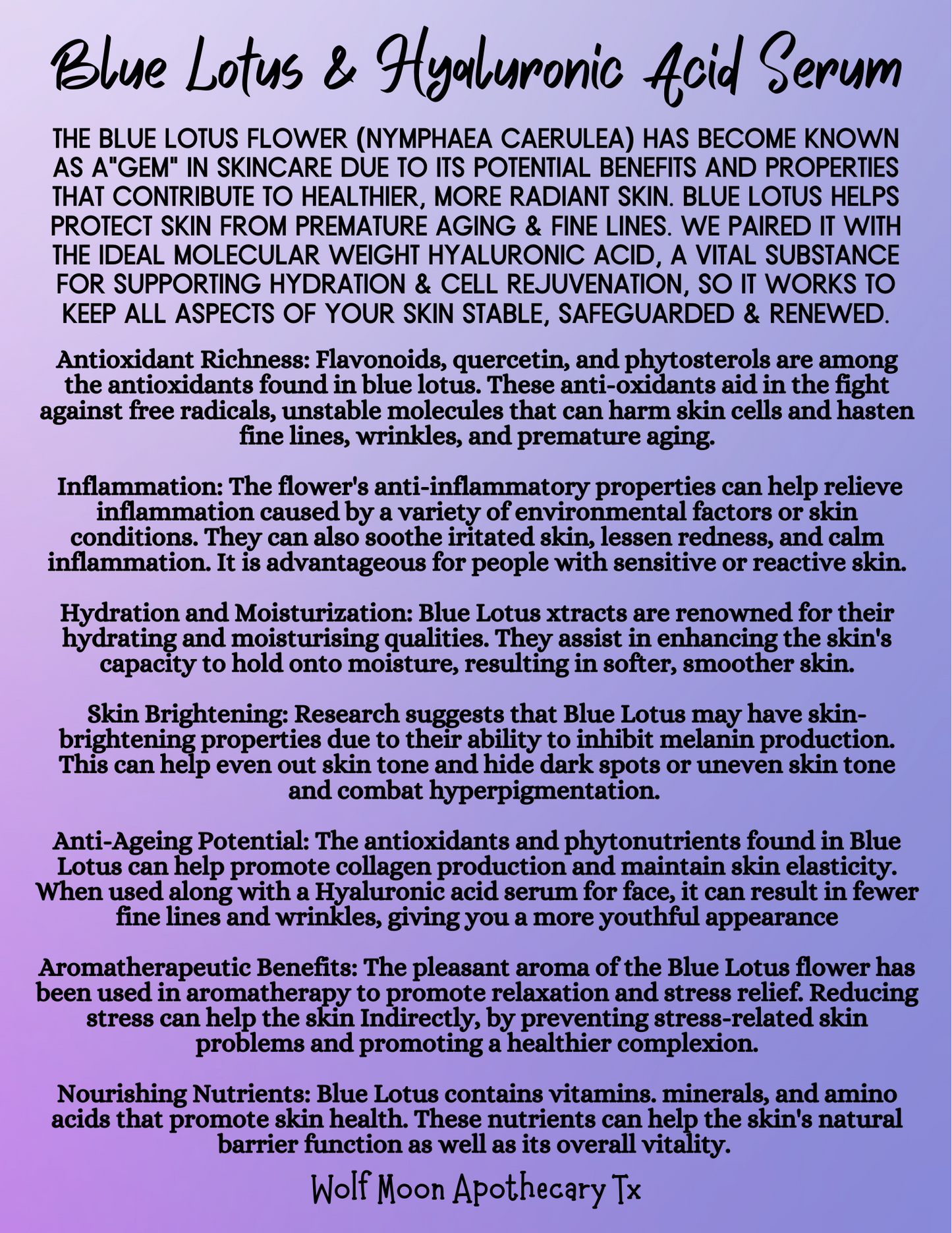 BLUE RADIANCE 2 Oz Bottle | Blue Lotus & Hyaluronic Acid Serum | Ancient Secrets for Modern Skincare | Natural & Organic