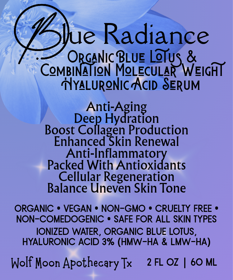 BLUE RADIANCE 2 Oz Bottle | Blue Lotus & Hyaluronic Acid Serum | Ancient Secrets for Modern Skincare | Natural & Organic