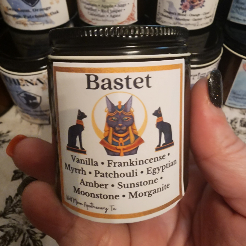Bastet Candle with Crystals