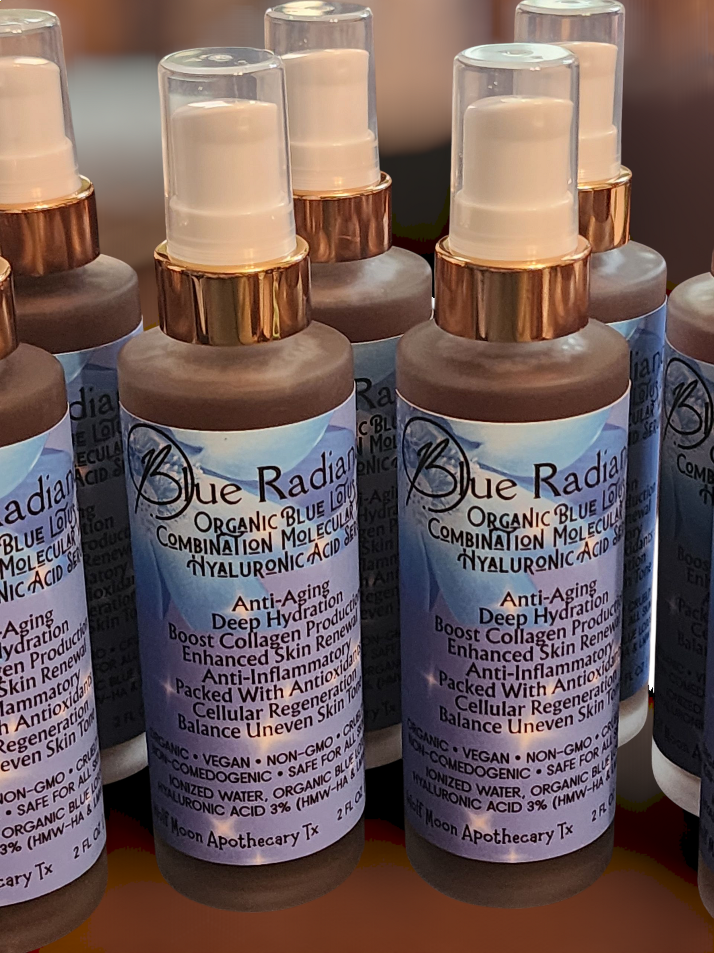BLUE RADIANCE 2 Oz Bottle | Blue Lotus & Hyaluronic Acid Serum | Ancient Secrets for Modern Skincare | Natural & Organic