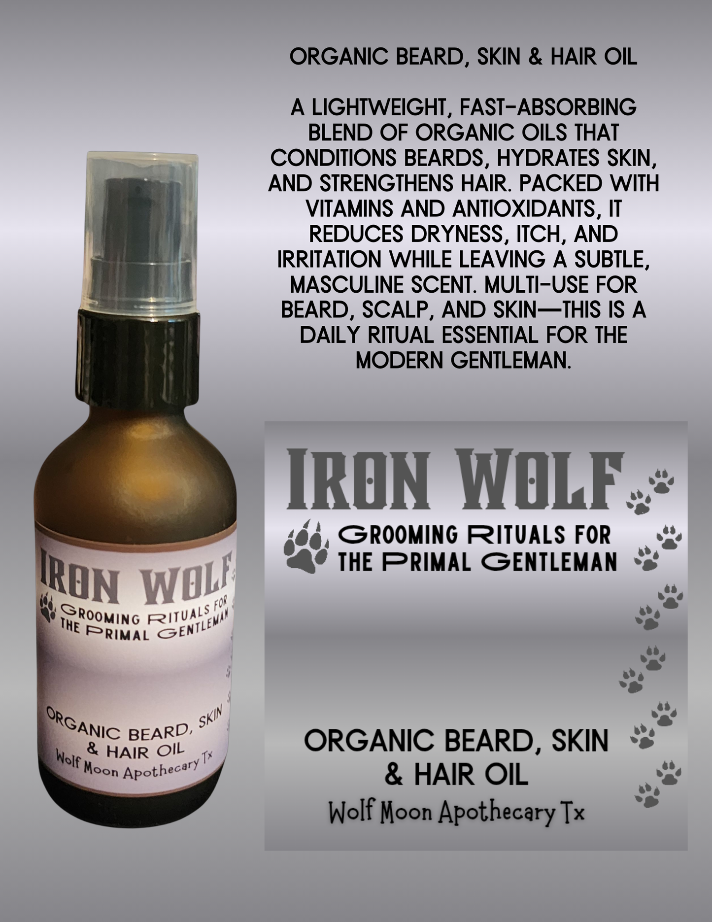 IRON WOLF Organic Beard, Skin & Hair Oil