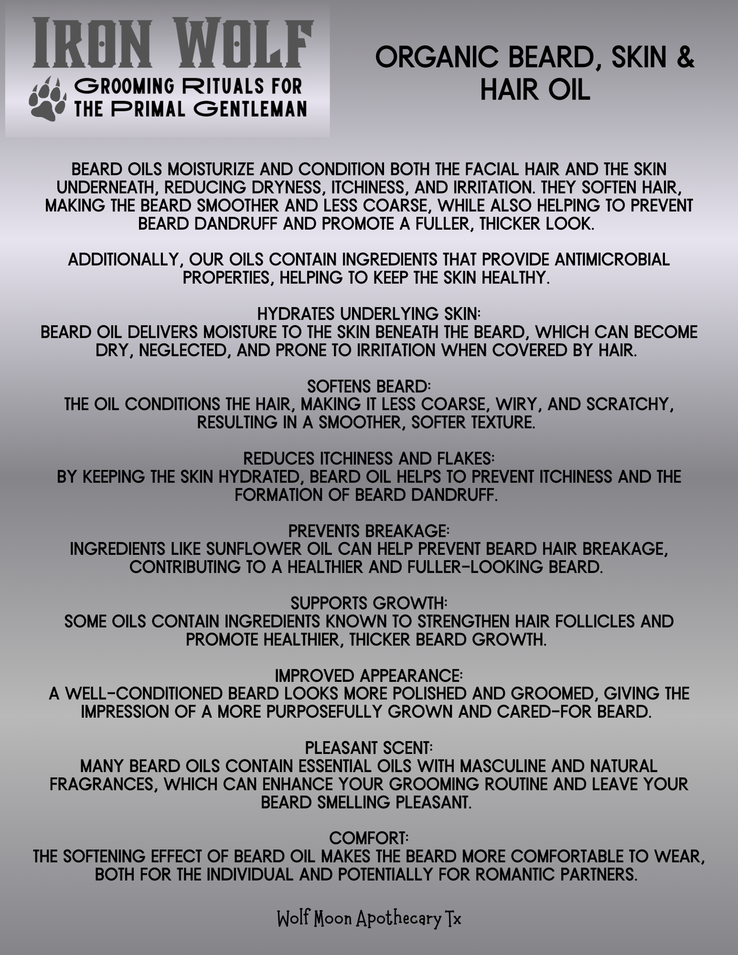 IRON WOLF Organic Beard, Skin & Hair Oil