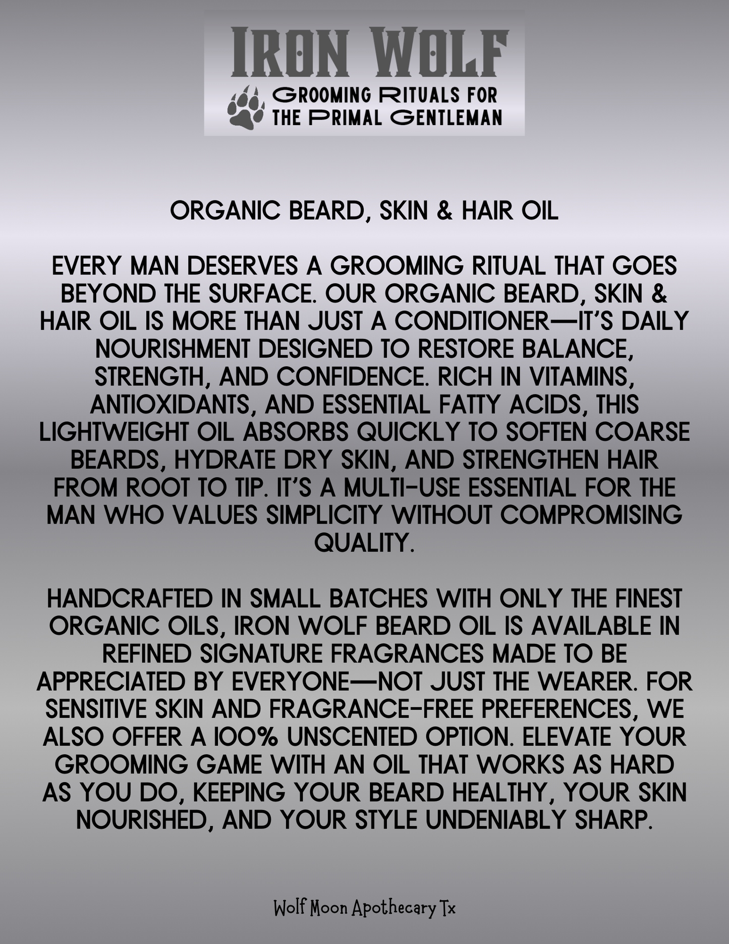 IRON WOLF Organic Beard, Skin & Hair Oil