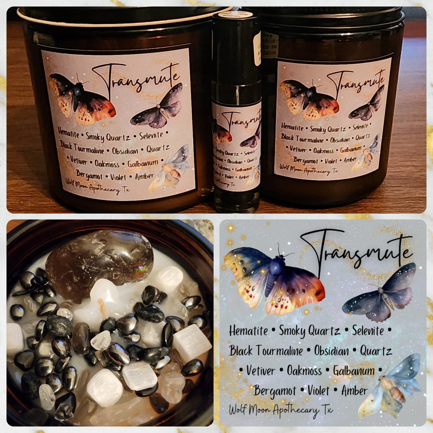 Transmute Candle with Crystals + Crystal Candles + Healing Crystals + Healing Candles + Organic Apothecary + Energy Healing + Spiritual Candles + Transmute Energy