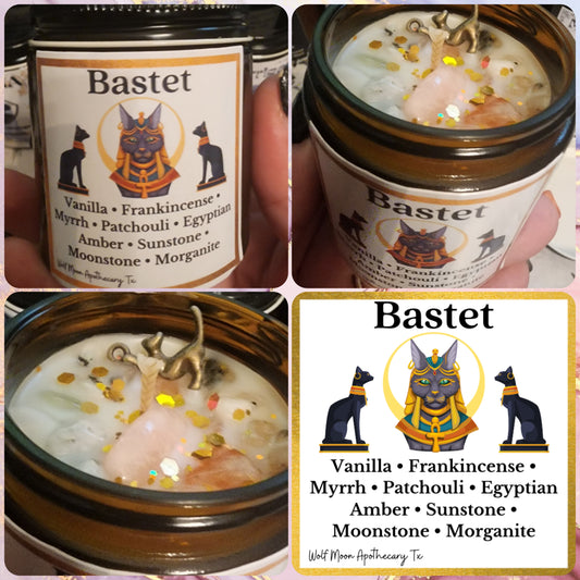 Bastet Candle with Crystals