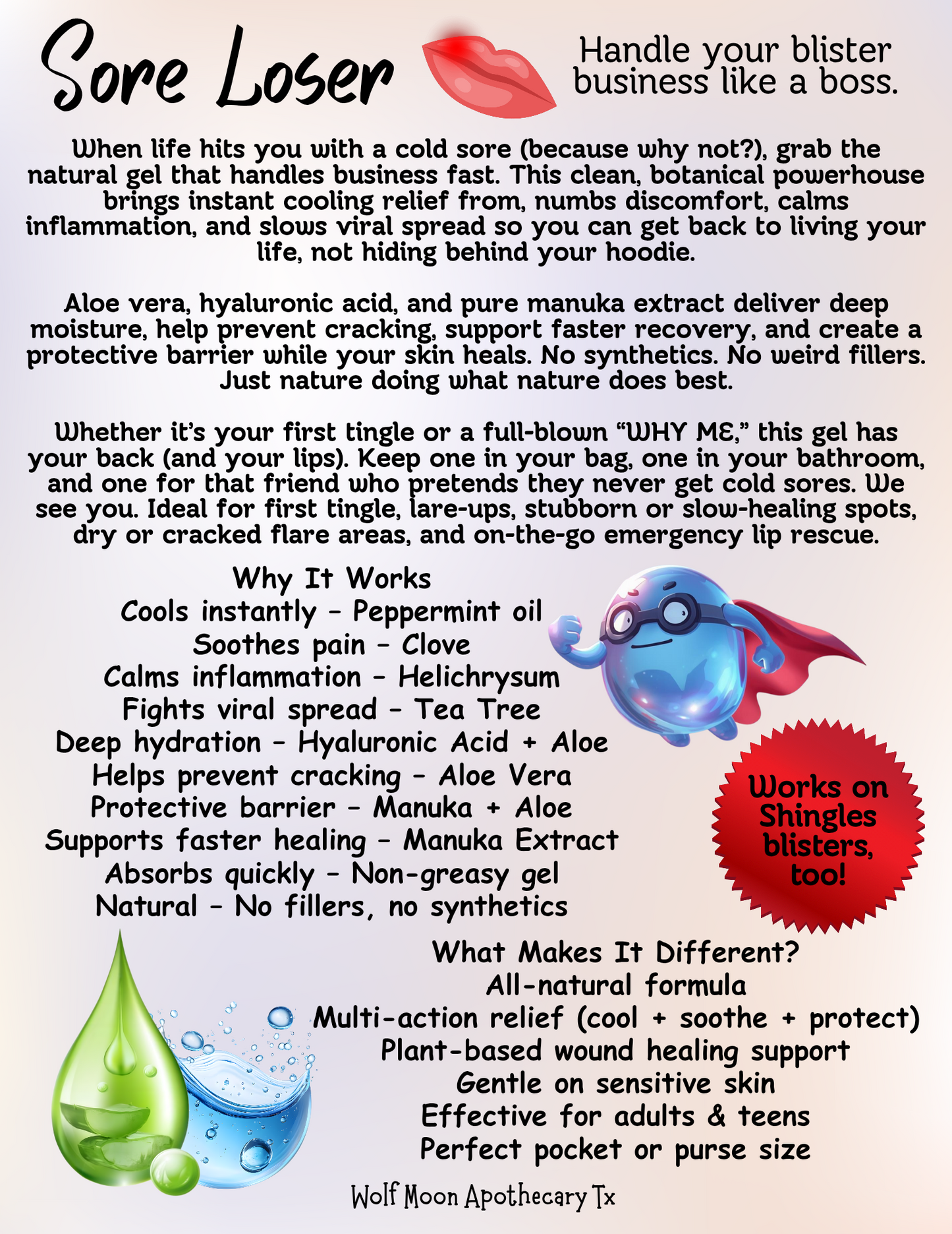 Sore Loser | Natural Cold Sore & Shingles Remedy | Cooling Comfort | 2 Oz Treatment Pump