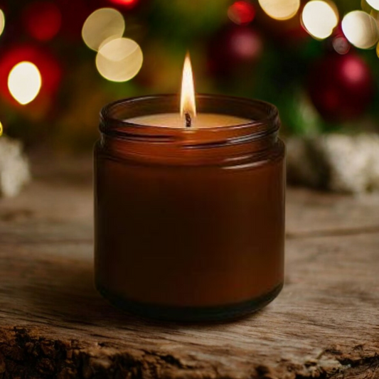 Winter Holiday | Hand-Poured Candles in 16 Oz Amber Jars | Organic Coconut Wax Blend | Cotton Core Wicks