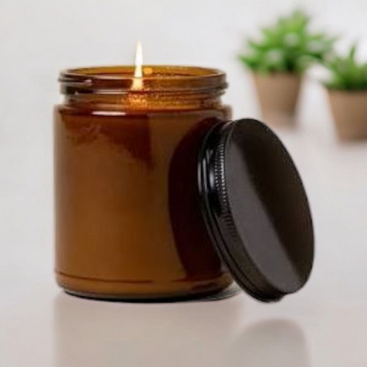Hand-Poured Candles in 9 Oz Amber Jars | Organic Coconut Wax Blend | Cotton Core Wicks