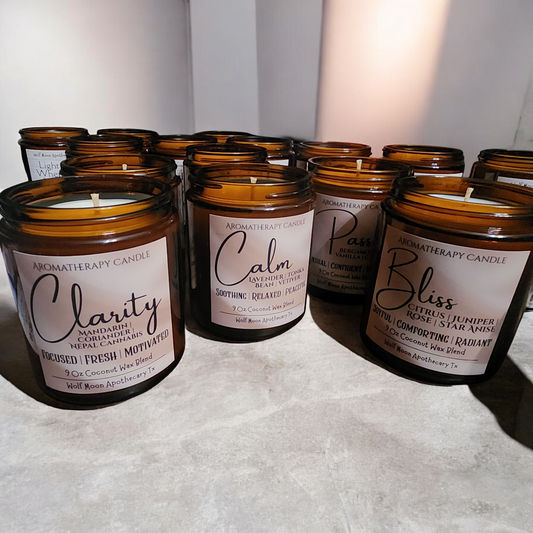 Aromatherapy | Hand-Poured Candles in 16 Oz Amber Jars | Organic Coconut Wax Blend | Cotton Core Wicks