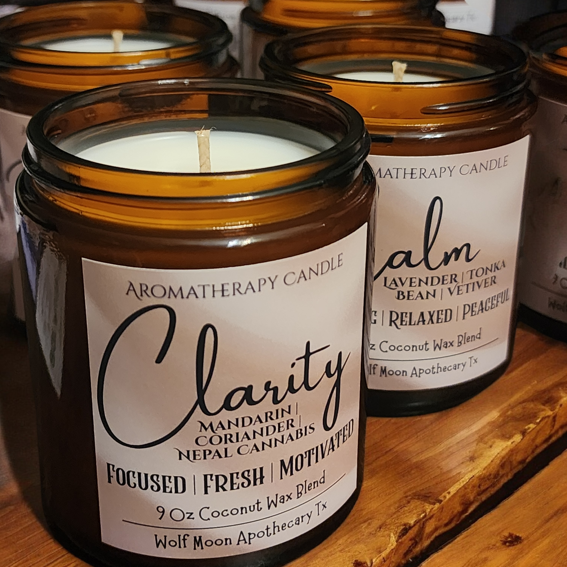 Aromatherapy | Hand-Poured Candles in 16 Oz Amber Jars | Organic Coconut Wax Blend | Cotton Core Wicks